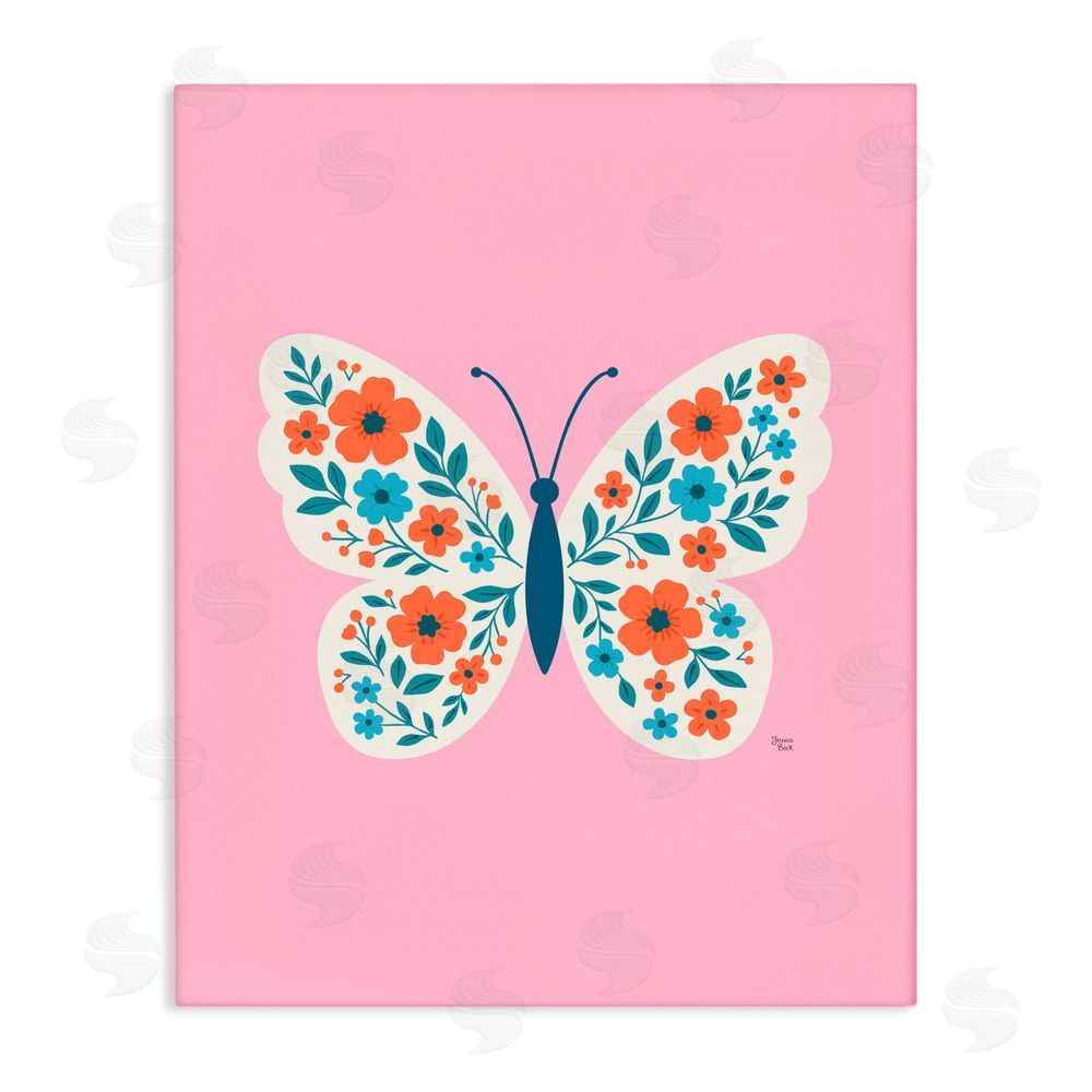 Jessica Beck Boho Pink Floral Butterfly Stretched Canvas Wall Art Print