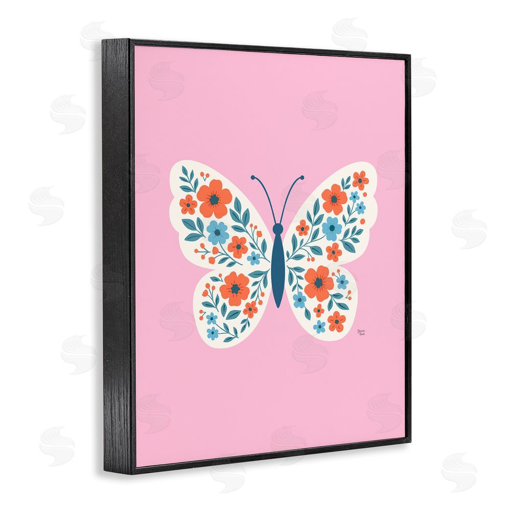 Jessica Beck Boho Pink Floral Butterfly Black Framed Giclee Print Wall Art