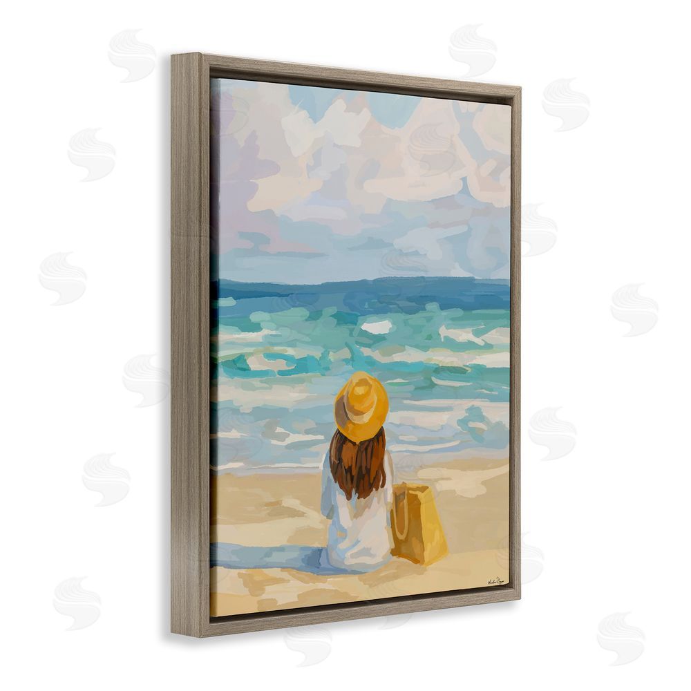 Amelia Noyes Peaceful At The Beach Brown Floating Frame Canvas Wall Art Print