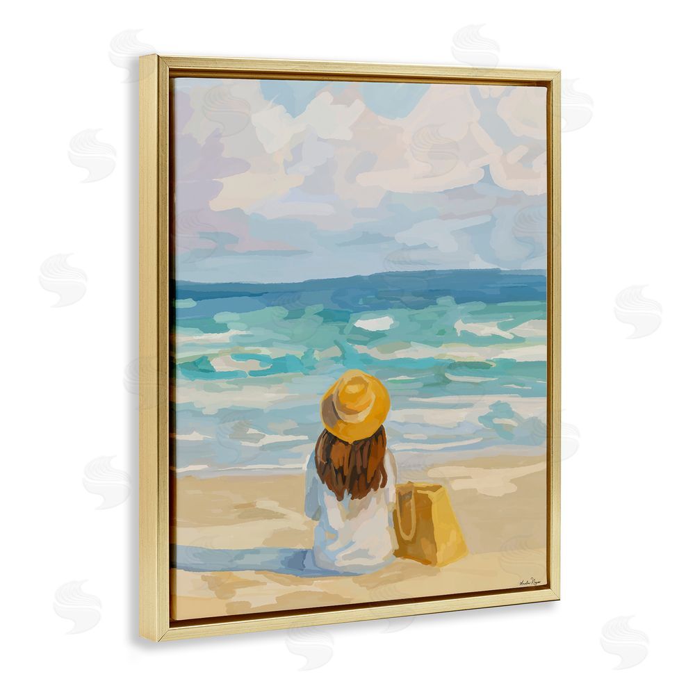 Amelia Noyes Peaceful At The Beach Gold Floating Frame Canvas Wall Art Print