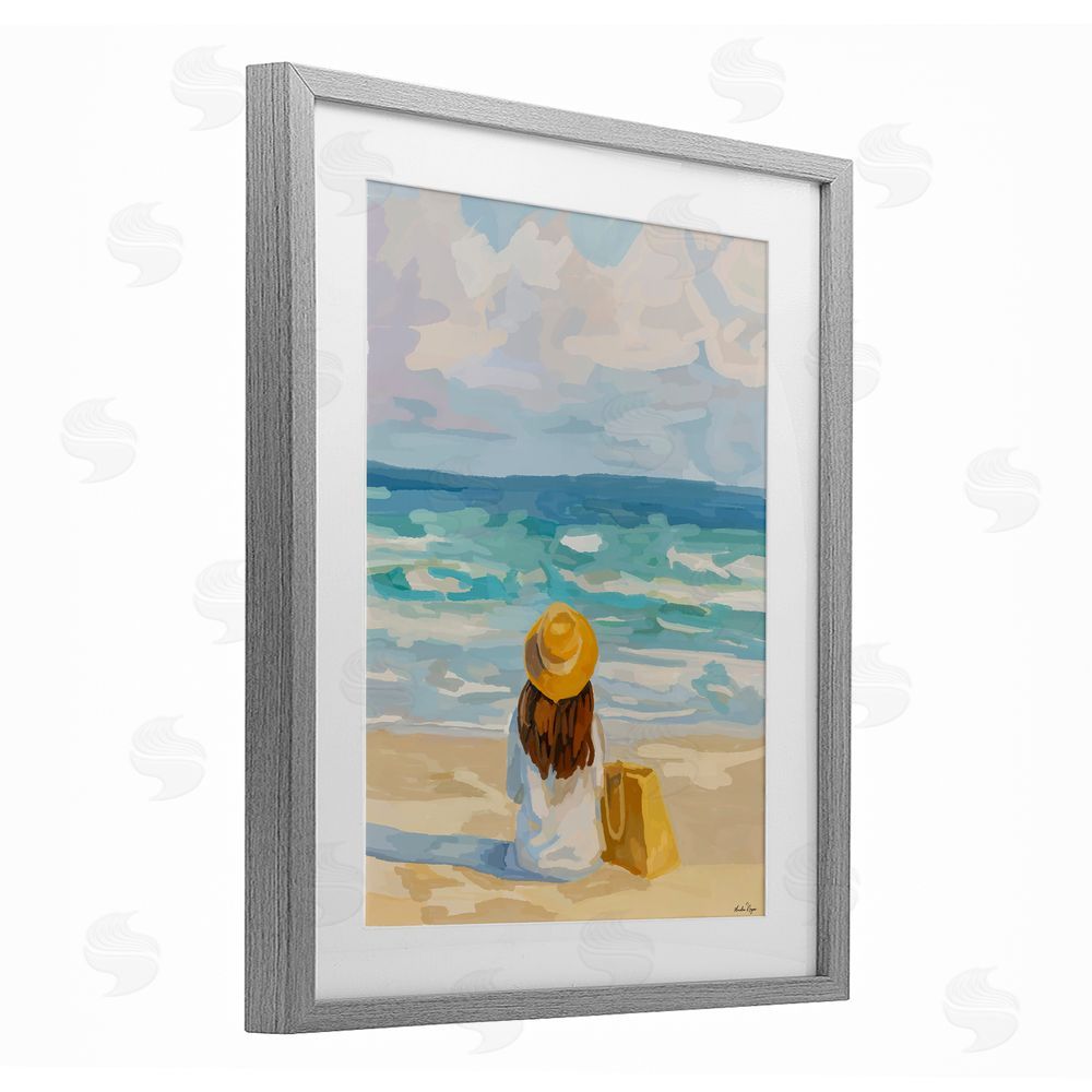 Amelia Noyes Peaceful At The Beach Gray Framed Print Under Glass Wall Art