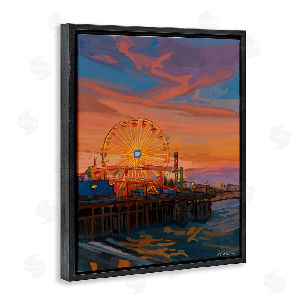 Amelia Noyes Santa Monica Pier Sunset Black Floating Frame Canvas Wall Art Print