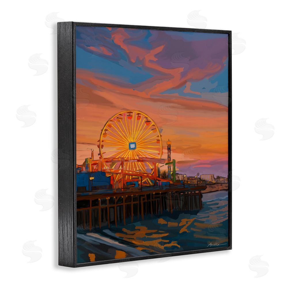 Amelia Noyes Santa Monica Pier Sunset Black Framed Giclee Wall Art Print