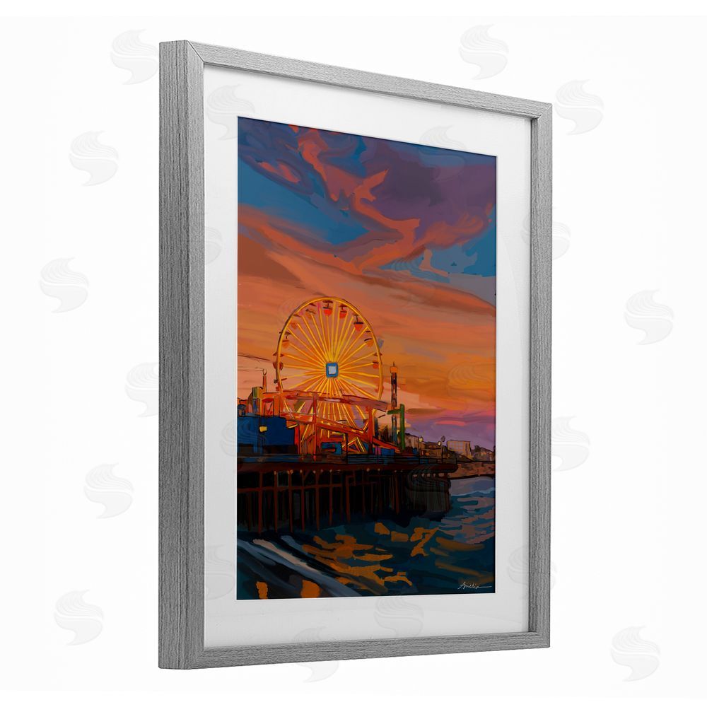 Amelia Noyes Santa Monica Pier Sunset Gray Framed Print Under Glass Wall Art