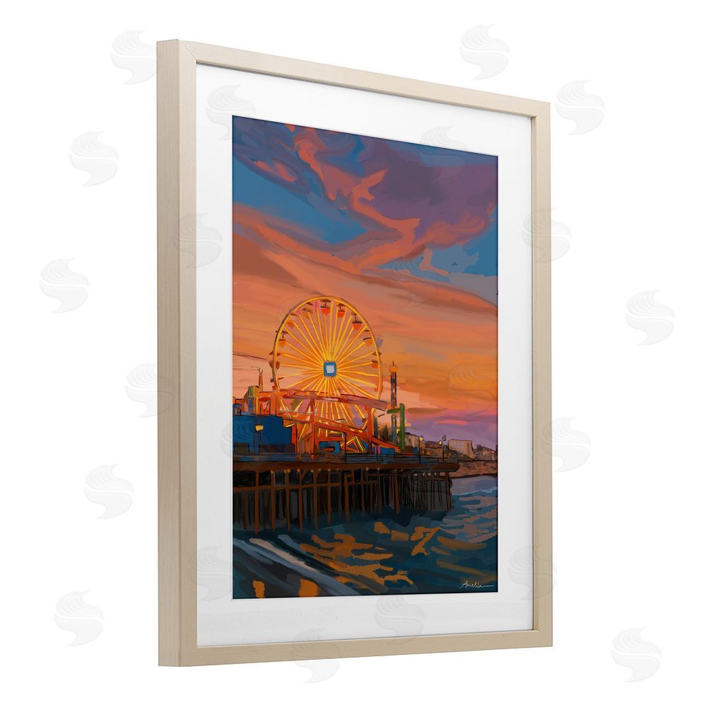 Amelia Noyes Santa Monica Pier Sunset Brown Framed Print Under Glass Wall Art