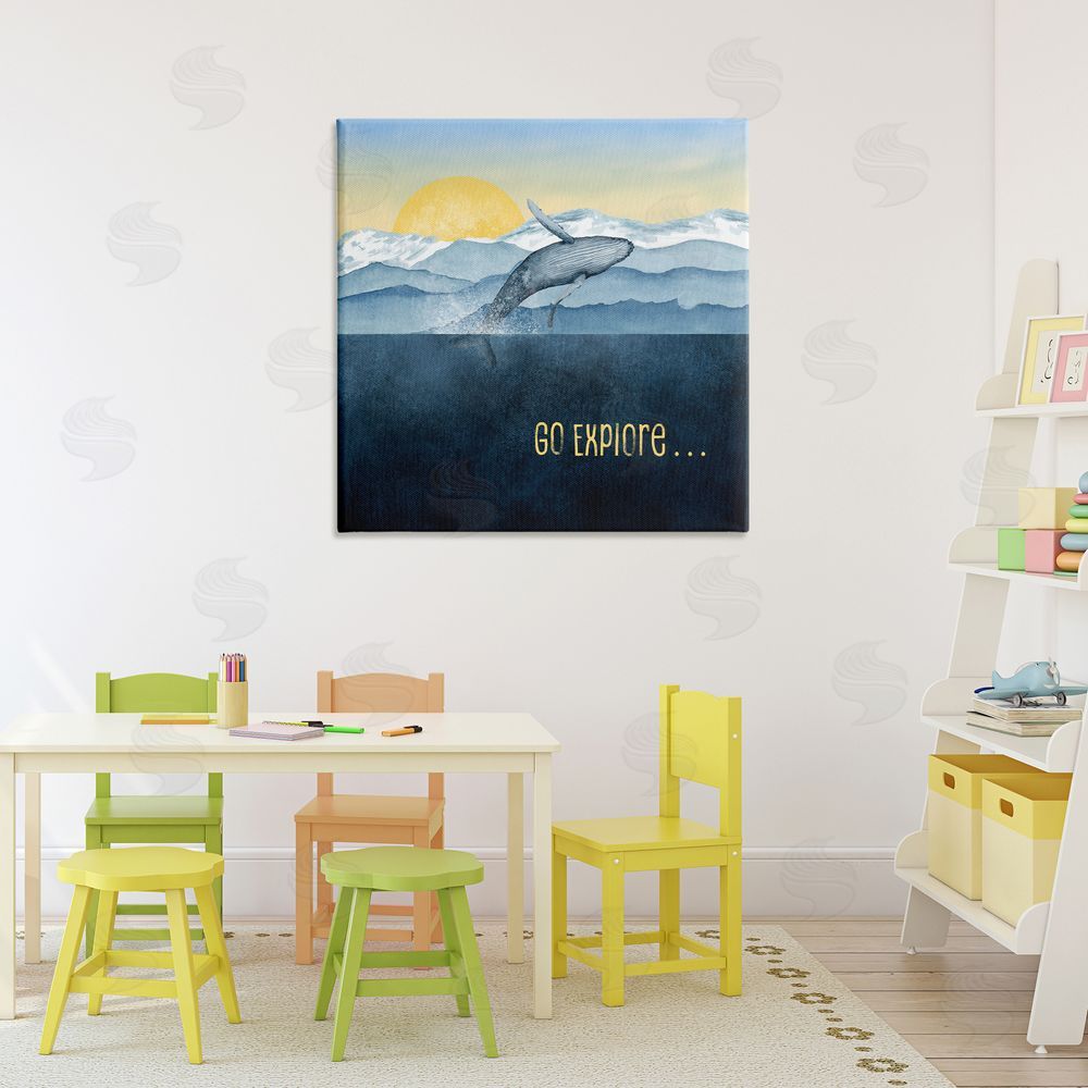 Brett Blumenthal Go Explore Whale Breach Stretched Canvas Wall Art Print in Room