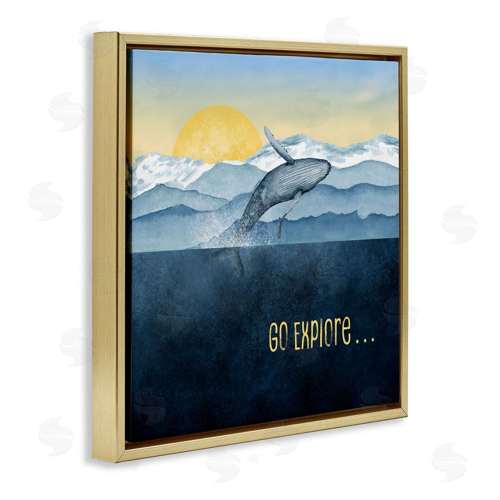 Brett Blumenthal Go Explore Whale Breach Gold Floating Frame Canvas Wall Art Print