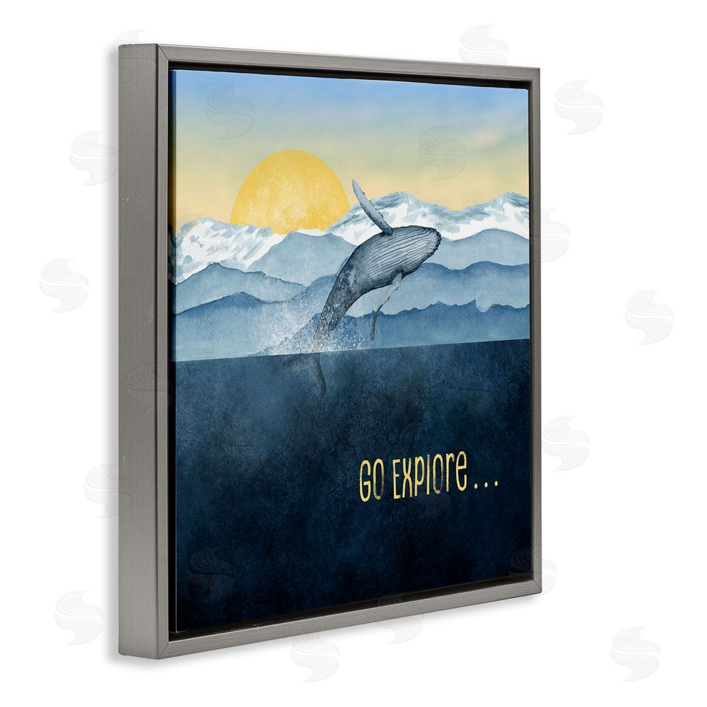 Brett Blumenthal Go Explore Whale Breach Gray Floating Frame Canvas Wall Art Print