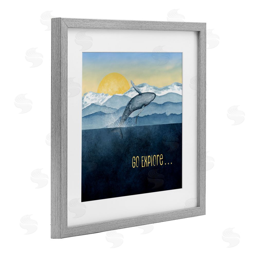 Brett Blumenthal Go Explore Whale Breach Gray Framed Print Under Glass Wall Art