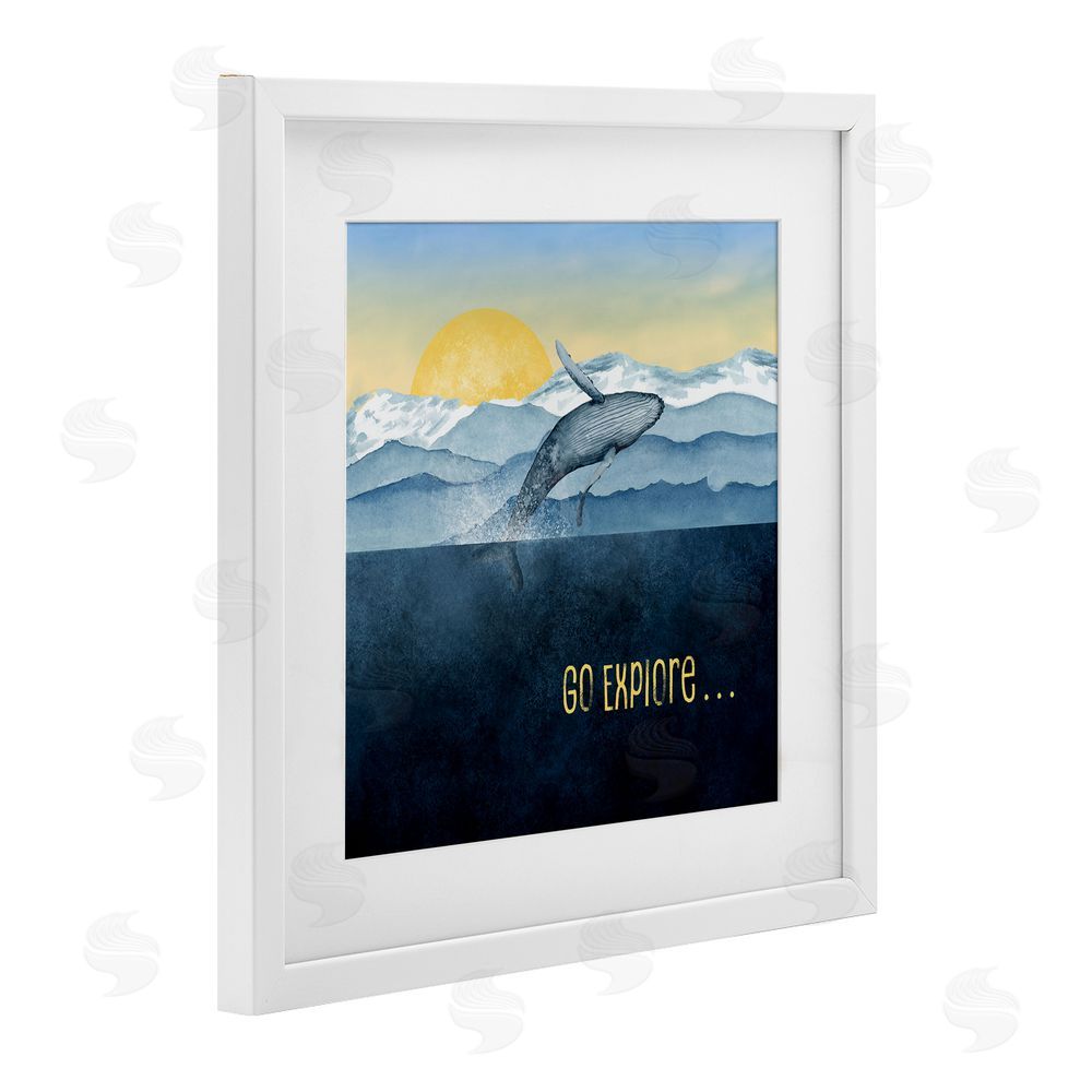 Brett Blumenthal Go Explore Whale Breach White Framed Print Under Glass Wall Art