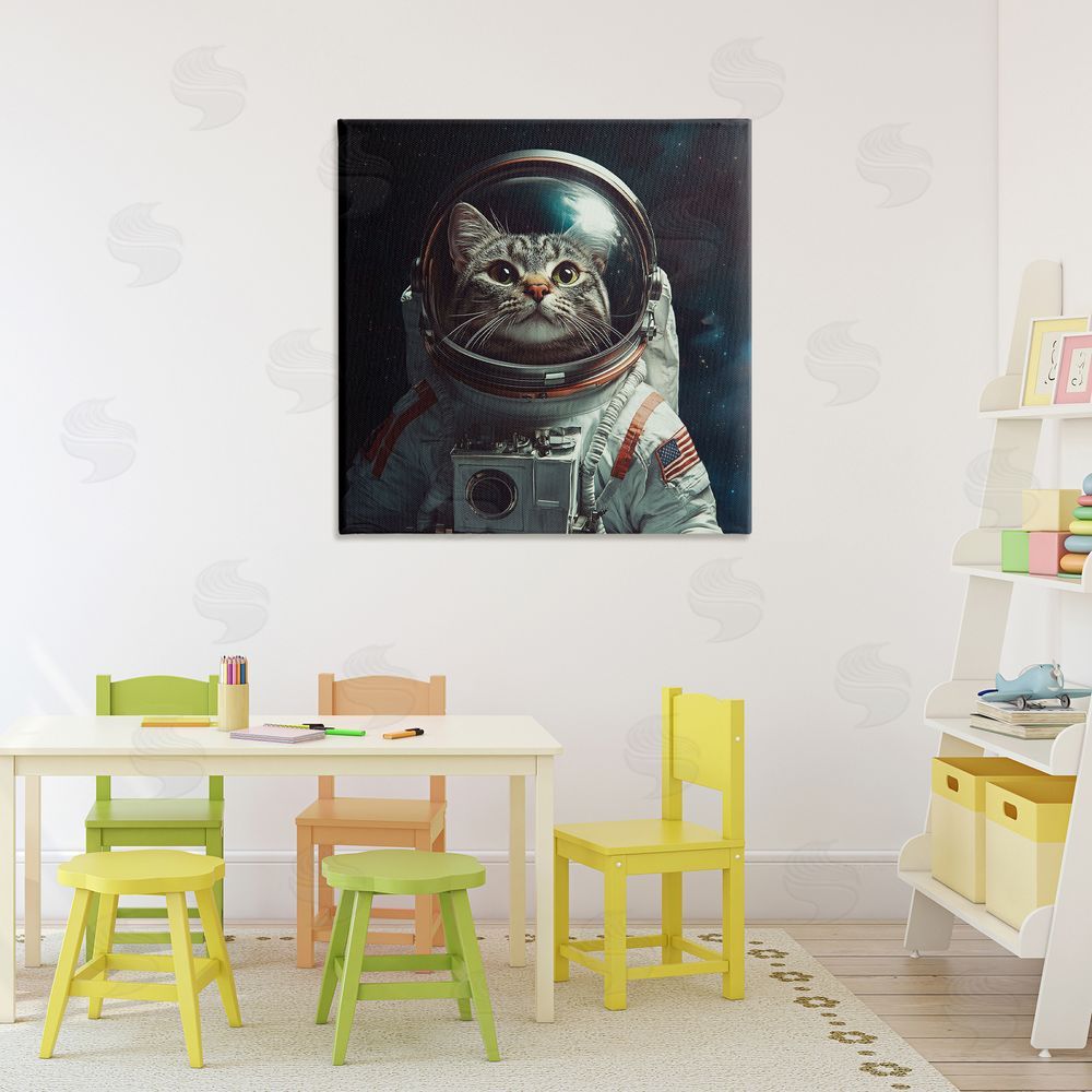 Jim Baldwin Catstronaut Cat Astronaut Stretched Canvas Wall Art Print in Room