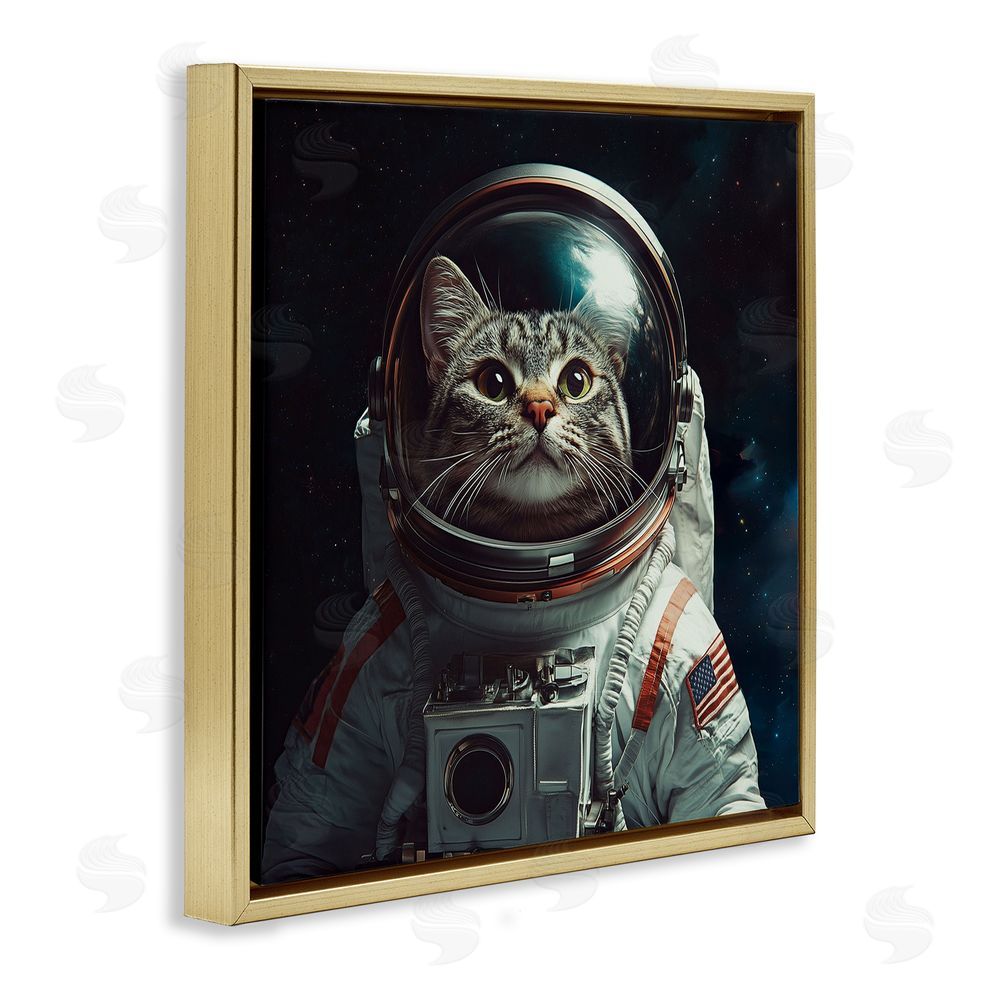 Jim Baldwin Catstronaut Cat Astronaut Gold Floating Frame Canvas Wall Art Print