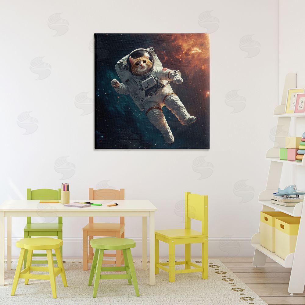 Jim Baldwin Interstellar Cat Astronaut Stretched Canvas Wall Art Print in Room
