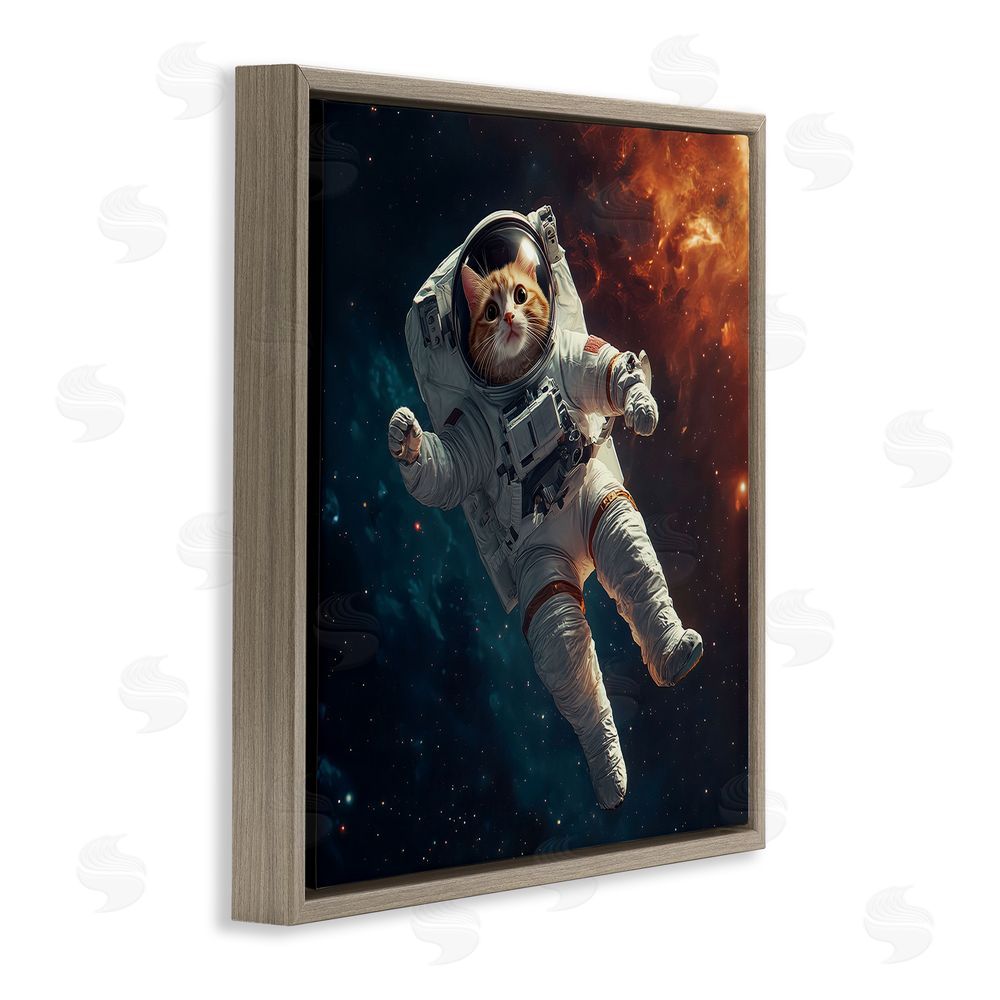 Jim Baldwin Interstellar Cat Astronaut Brown Floating Frame Canvas Wall Art Print