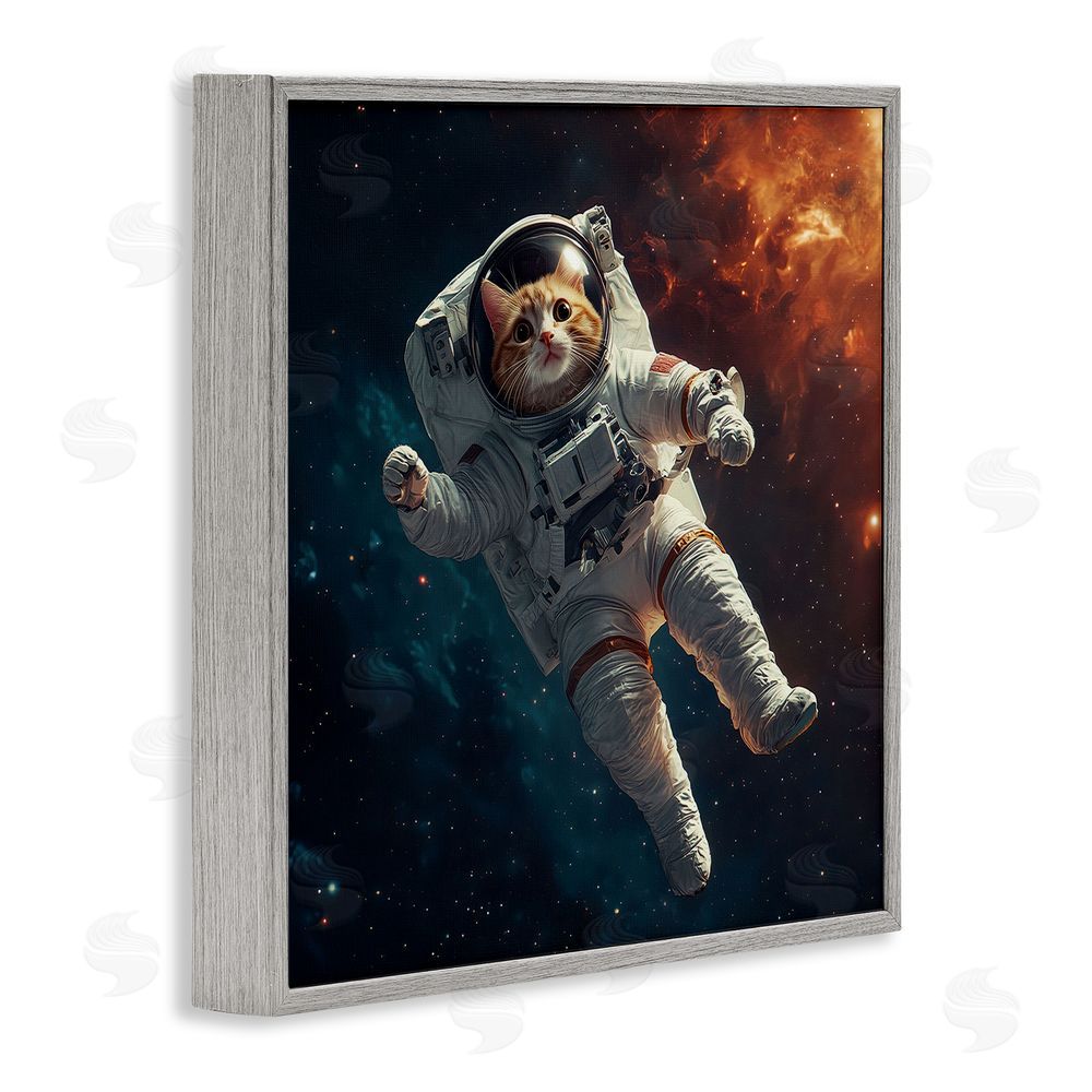 Jim Baldwin Interstellar Cat Astronaut Gray Framed Giclee Print Wall Art