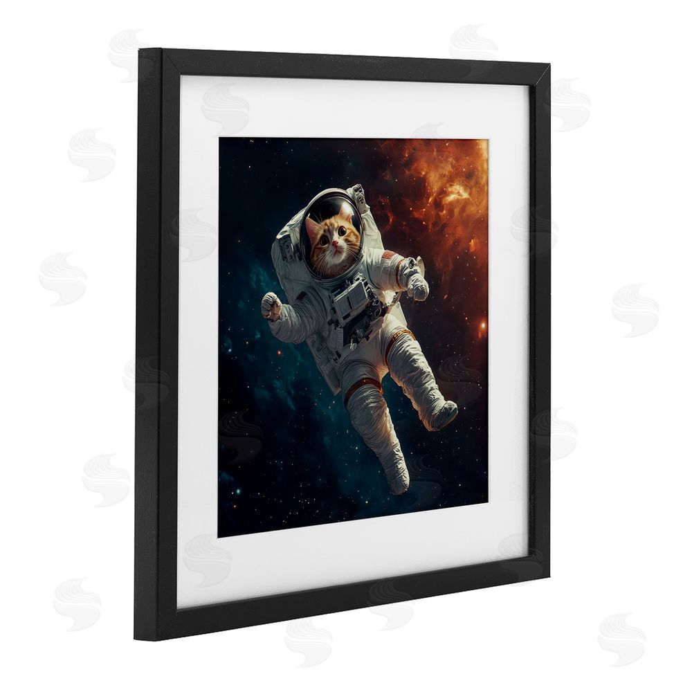 Jim Baldwin Interstellar Cat Astronaut Black Framed Print Under Glass Wall Art