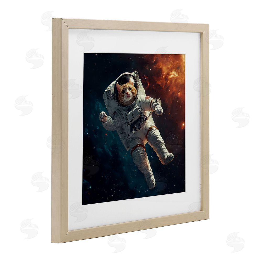 Jim Baldwin Interstellar Cat Astronaut Brown Framed Print Under Glass Wall Art