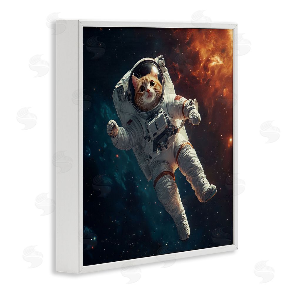 Jim Baldwin Interstellar Cat Astronaut White Framed Giclee Print Wall Art