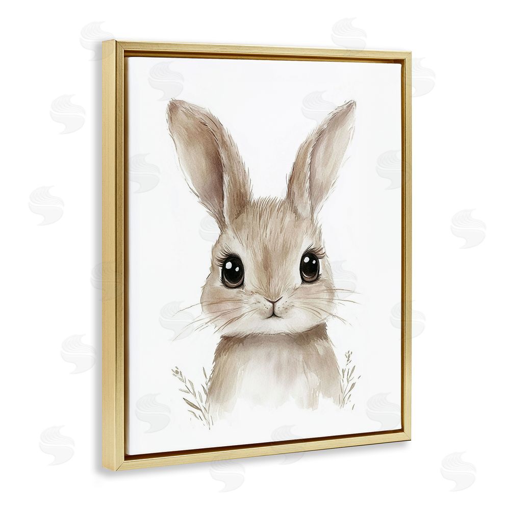 Ramona Murdock Nursery Babies Bunny Gold Floating Frame Canvas Wall Art Print