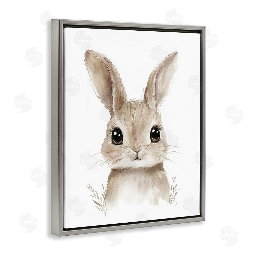 Ramona Murdock Nursery Babies Bunny Gray Floating Frame Canvas Wall Art Print