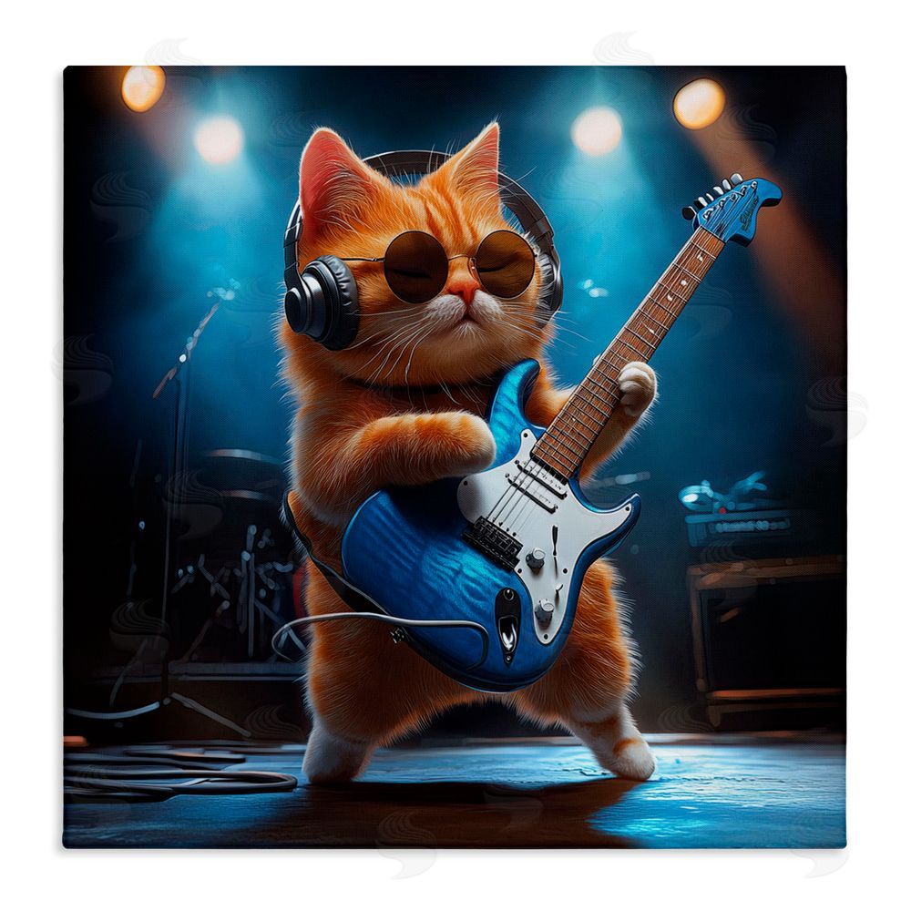 Jim Baldwin Cat Guitarist in Band Stretched Canvas Wall Art Print