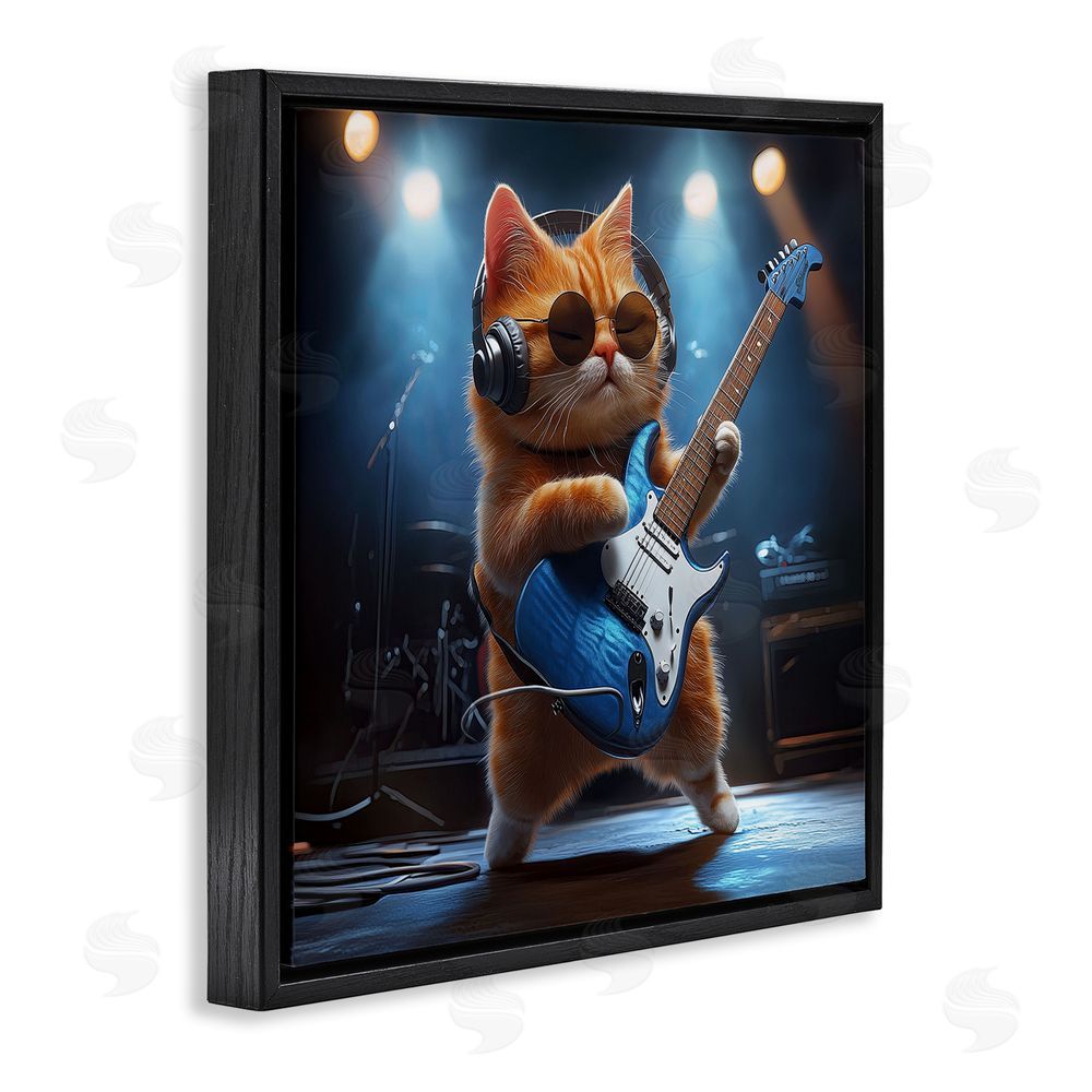 Jim Baldwin Cat Guitarist in Band Black Floating Frame Canvas Wall Art Print