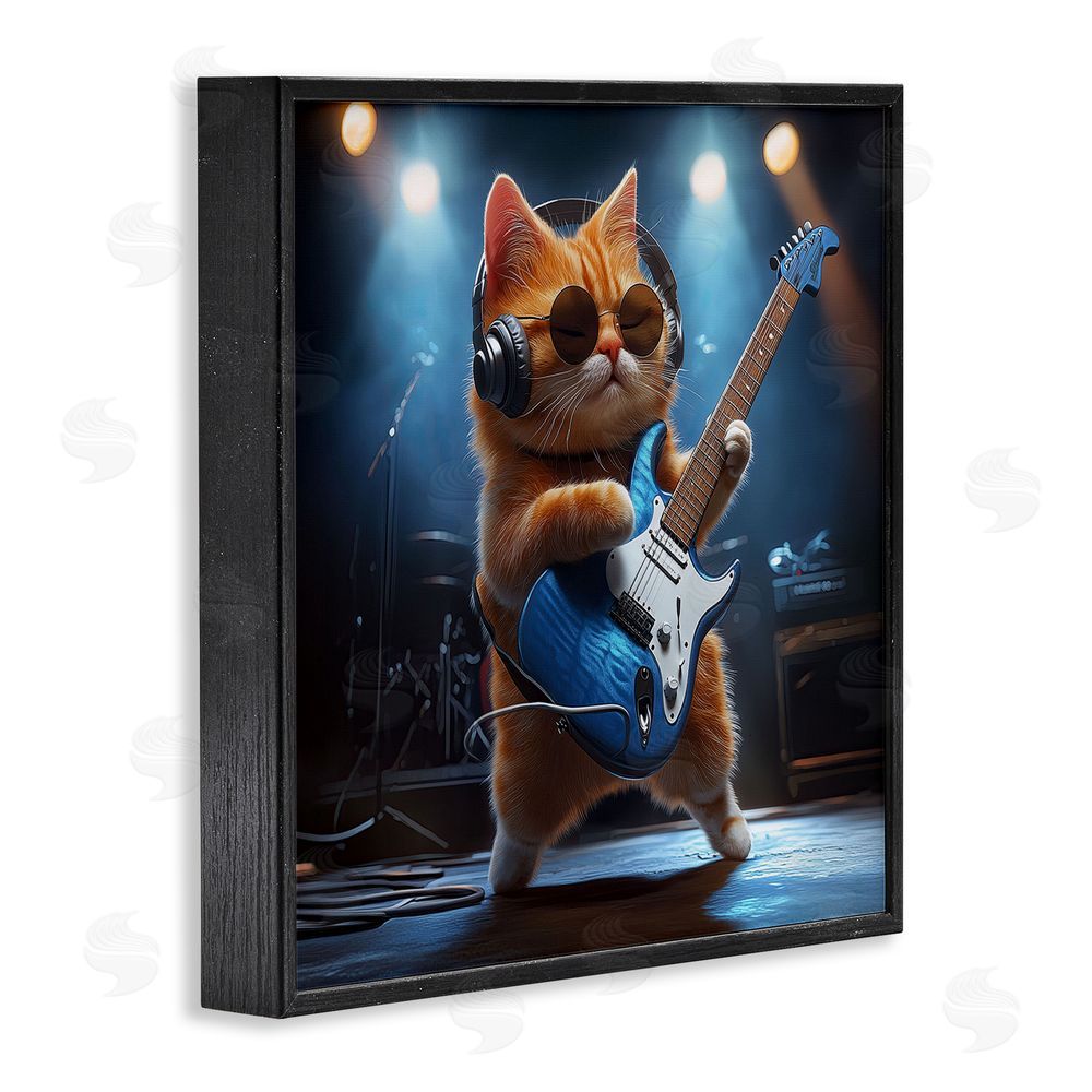 Jim Baldwin Cat Guitarist in Band Black Framed Giclee Print Wall Art
