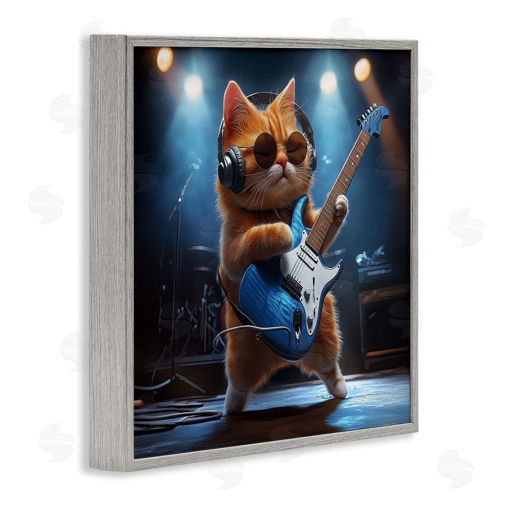 Jim Baldwin Cat Guitarist in Band Gray Framed Giclee Print Wall Art