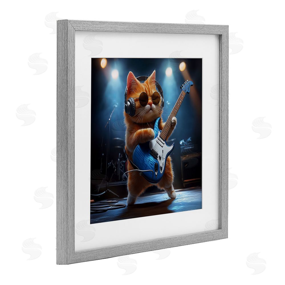 Jim Baldwin Cat Guitarist in Band Gray Framed Print Under Glass Wall Art