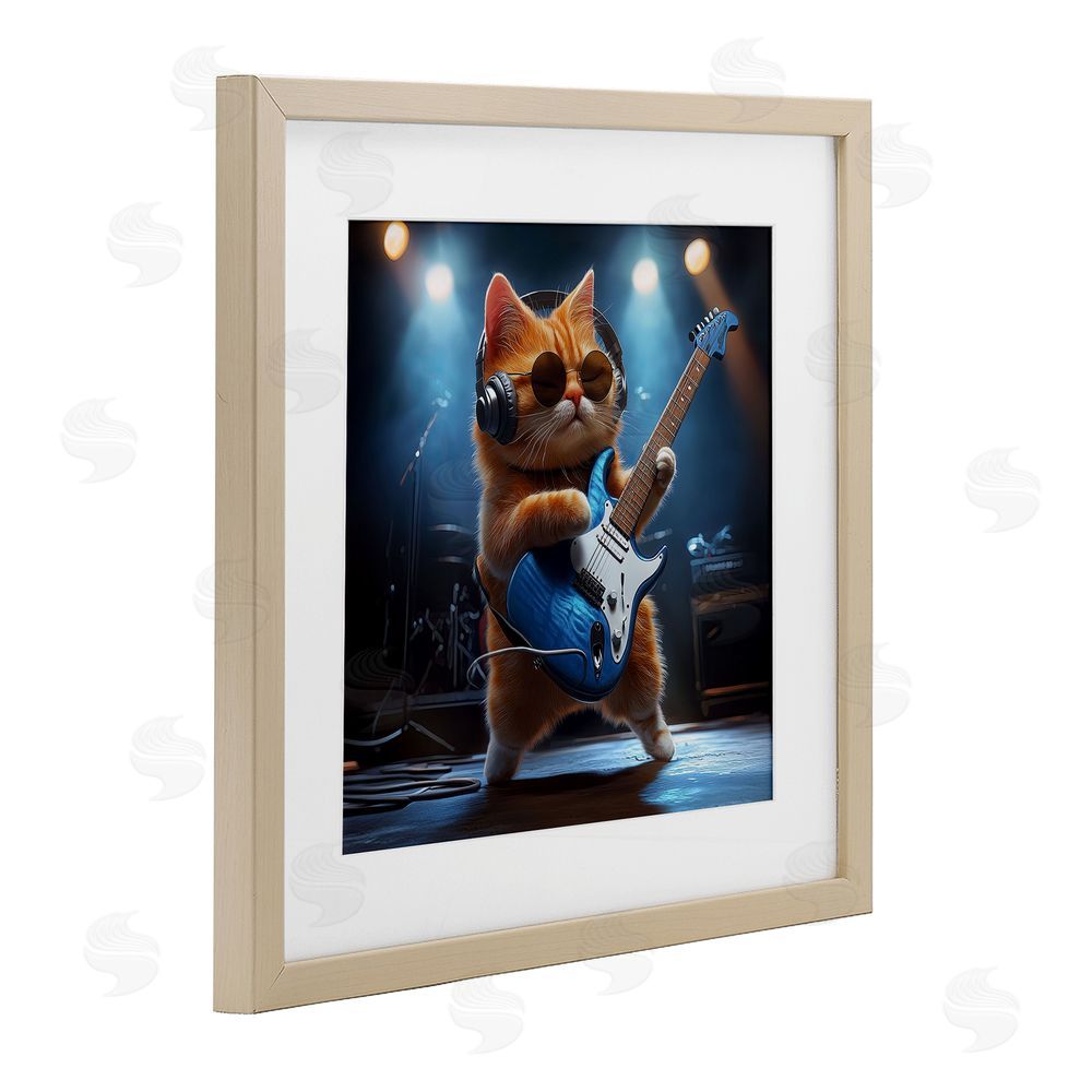 Jim Baldwin Cat Guitarist in Band Brown Framed Print Under Glass Wall Art