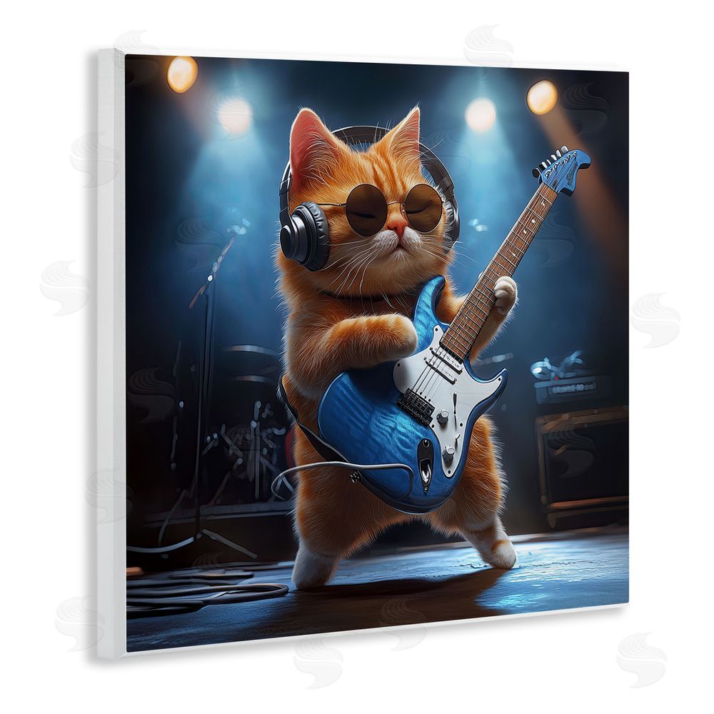 Jim Baldwin Cat Guitarist in Band Wooden Wall Plaque Art Print