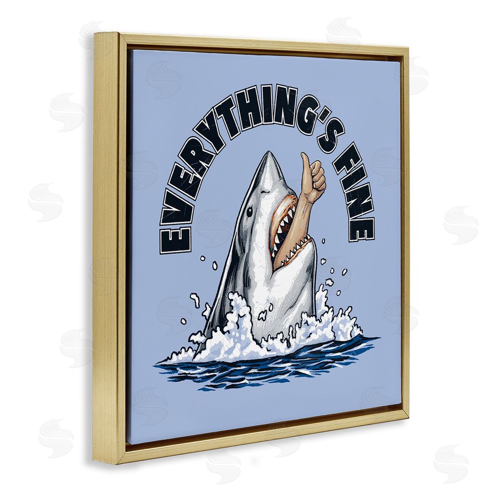 Jedco Brands Inc. Everything's Fine Shark Bite Gold Floating Frame Canvas Wall Art Print
