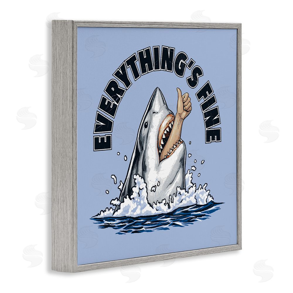 Jedco Brands Inc. Everything's Fine Shark Bite Gray Framed Giclee Print Wall Art