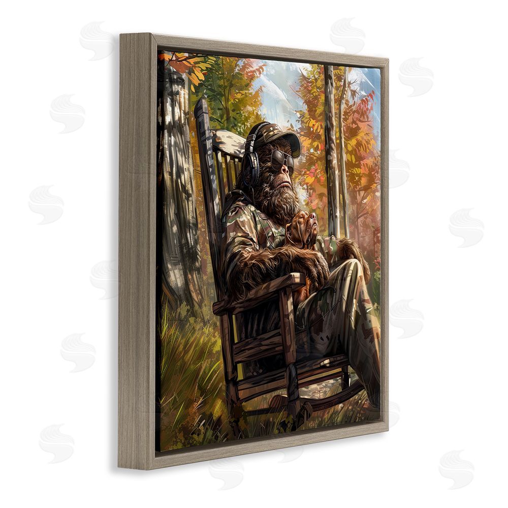 Jim Baldwin Mythical Creature with Headphones Brown Floating Frame Canvas Wall Art Print