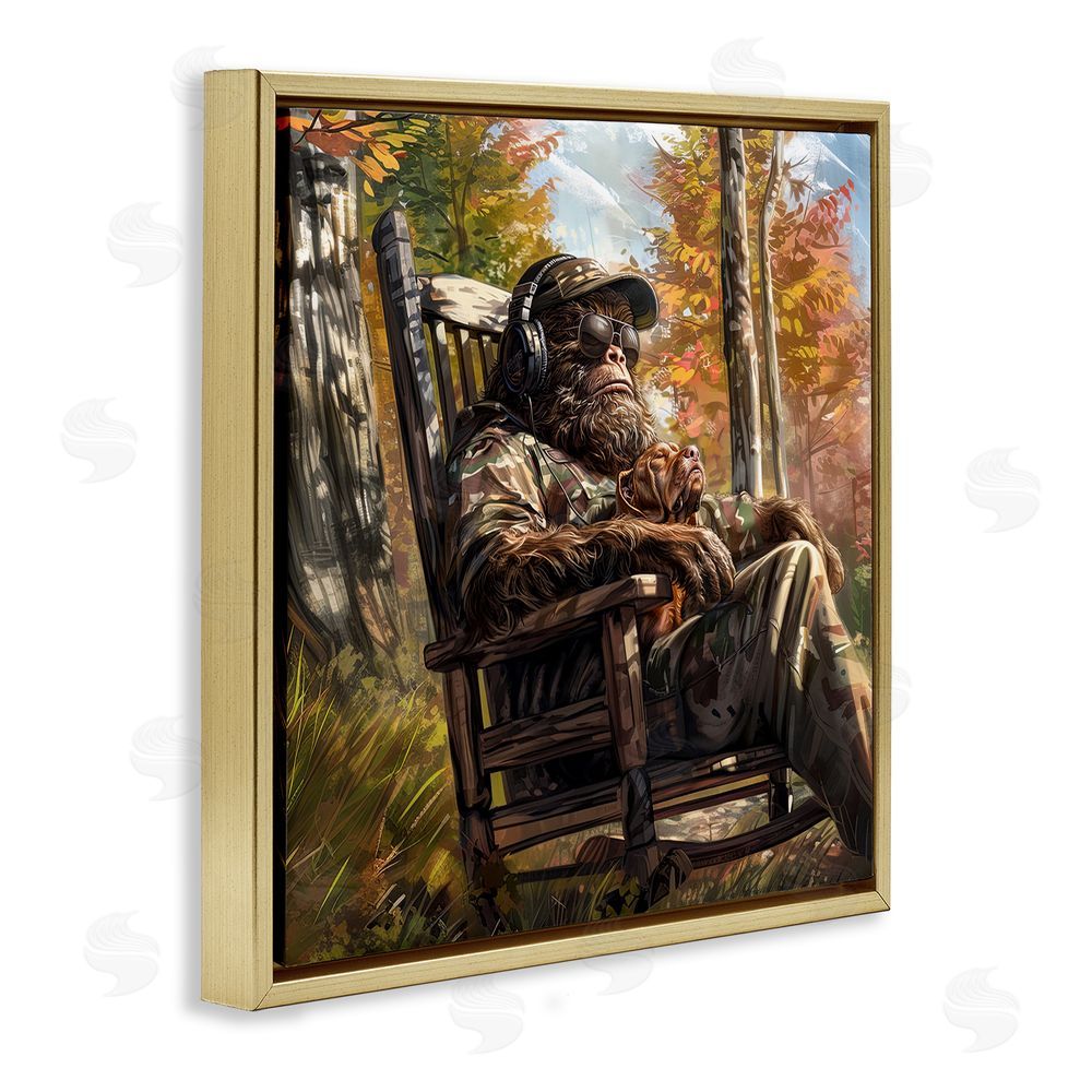 Jim Baldwin Mythical Creature with Headphones Gold Floating Frame Canvas Wall Art Print