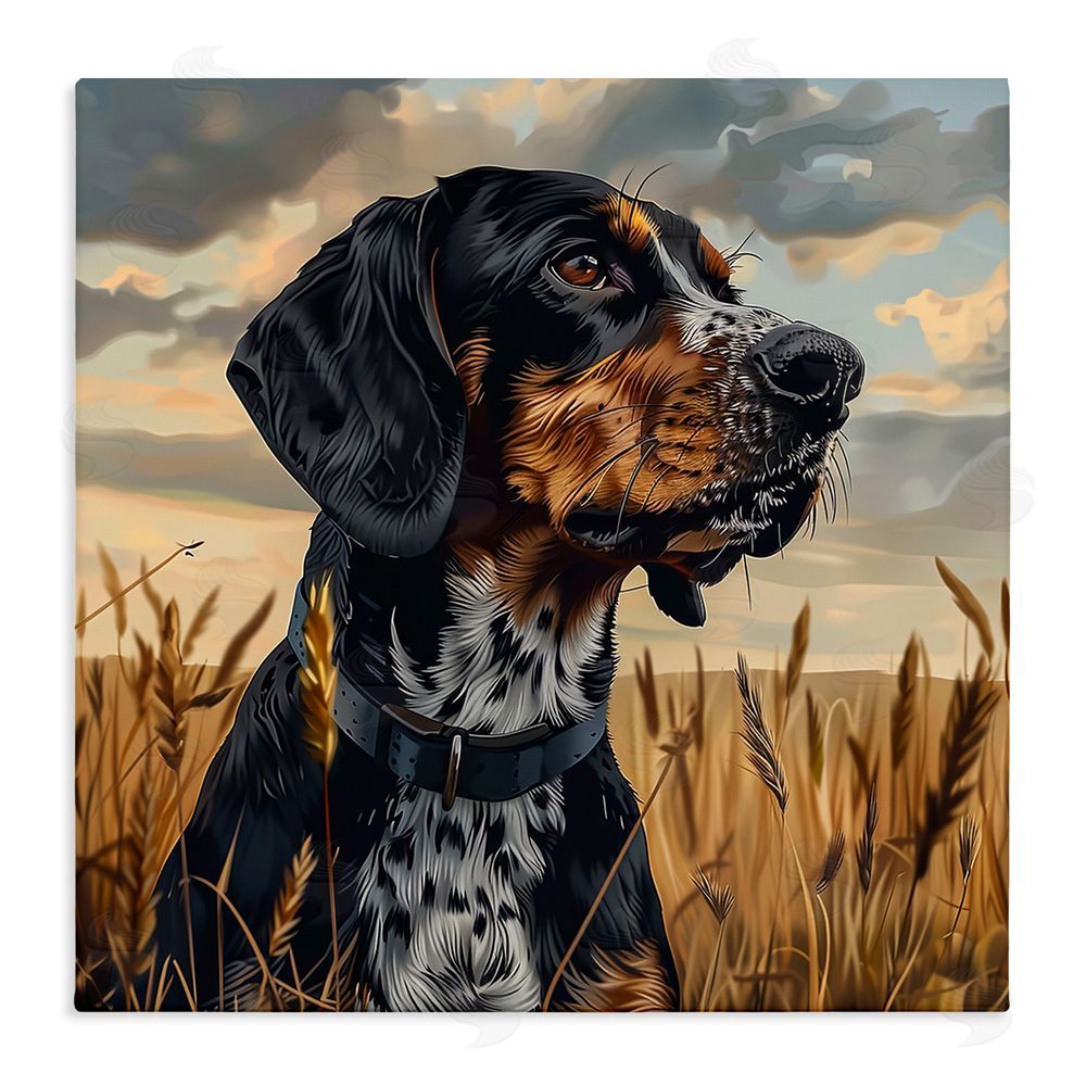 Jim Baldwin Bluetick Coonhound in Meadow Stretched Canvas Wall Art Print