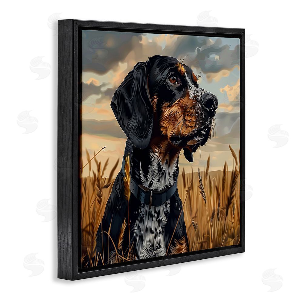 Jim Baldwin Bluetick Coonhound in Meadow Black Floating Frame Canvas Wall Art Print