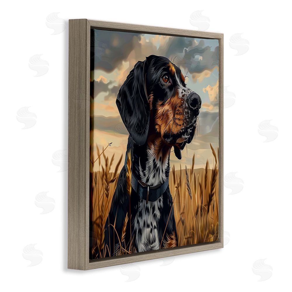 Jim Baldwin Bluetick Coonhound in Meadow Brown Floating Frame Canvas Wall Art Print