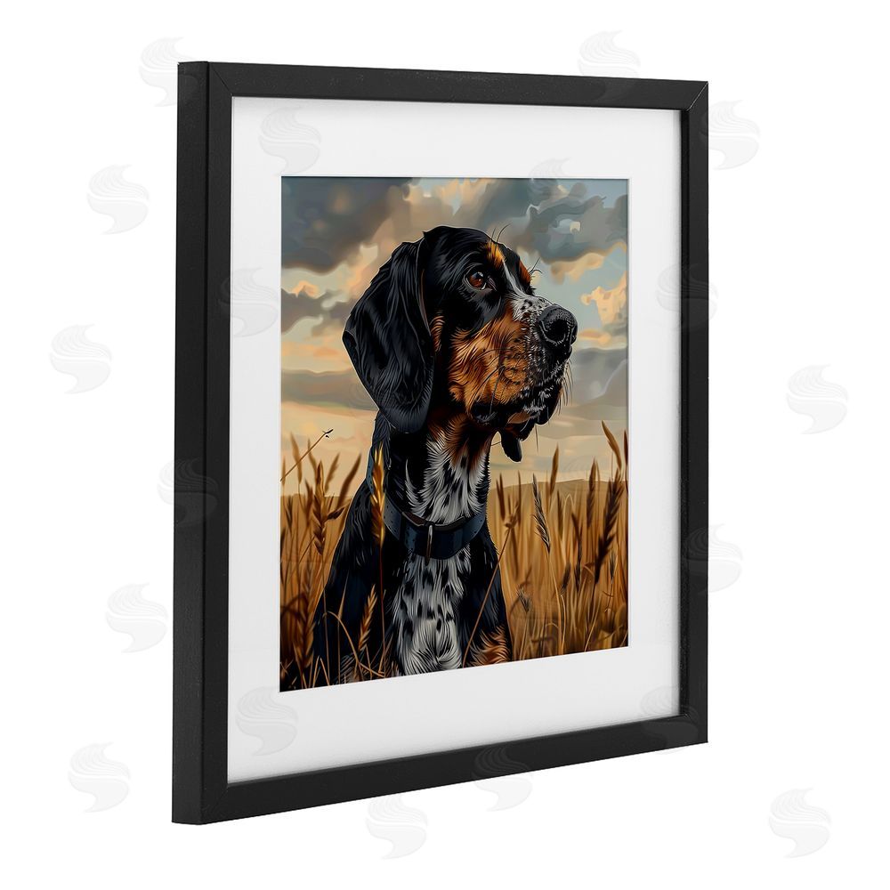 Jim Baldwin Bluetick Coonhound in Meadow Black Framed Print Under Glass Wall Art