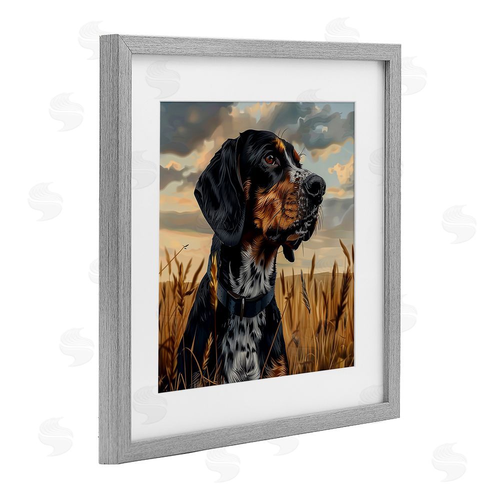 Jim Baldwin Bluetick Coonhound in Meadow Gray Framed Print Under Glass Wall Art