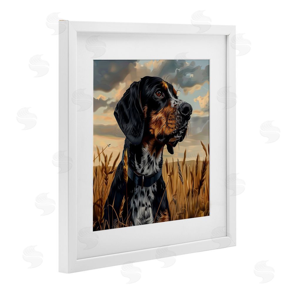 Jim Baldwin Bluetick Coonhound in Meadow White Framed Print Under Glass Wall Art
