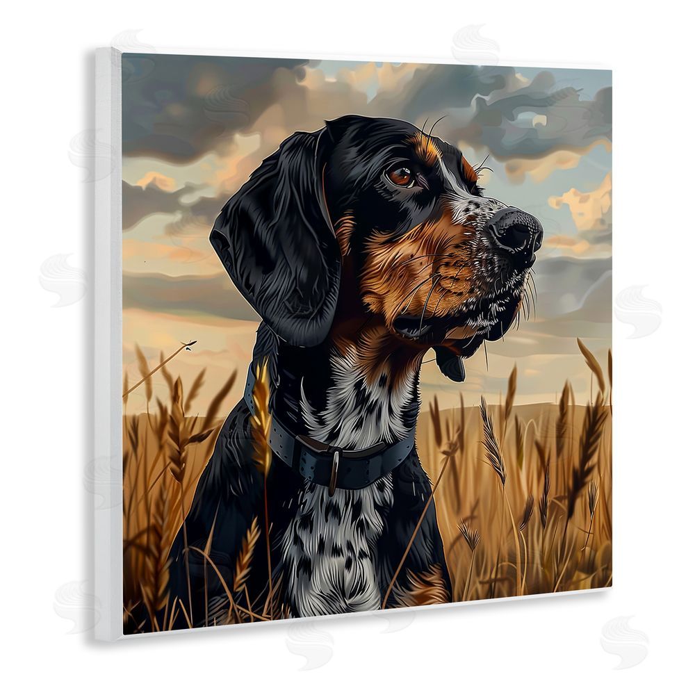Jim Baldwin Bluetick Coonhound in Meadow Wooden Wall Plaque Art Print