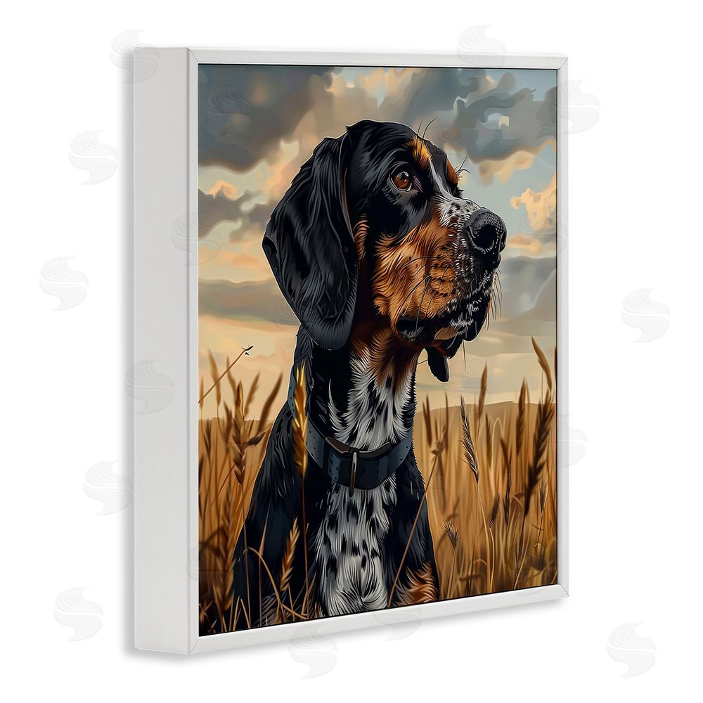 Jim Baldwin Bluetick Coonhound in Meadow White Framed Giclee Wall Art Print