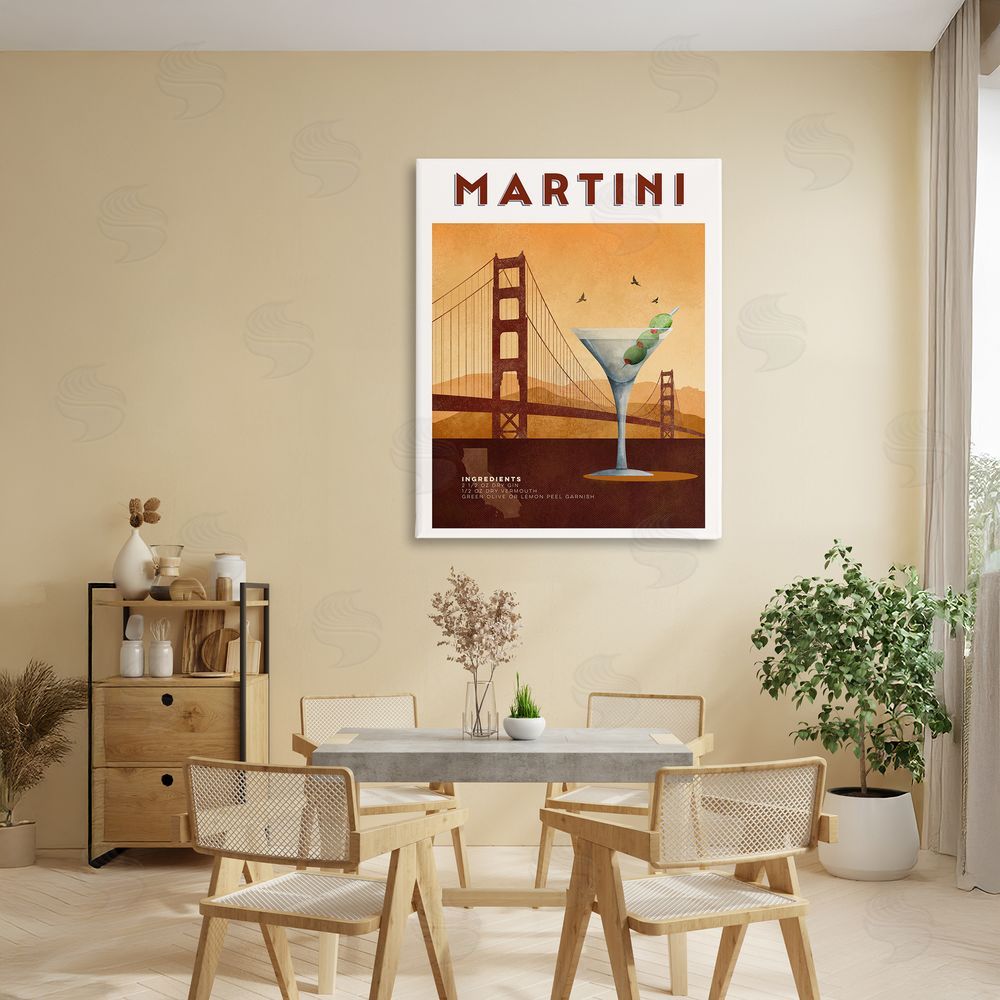 Brett Blumenthal Retro Martini & Bridge View Stretched Canvas Wall Art Print in Room