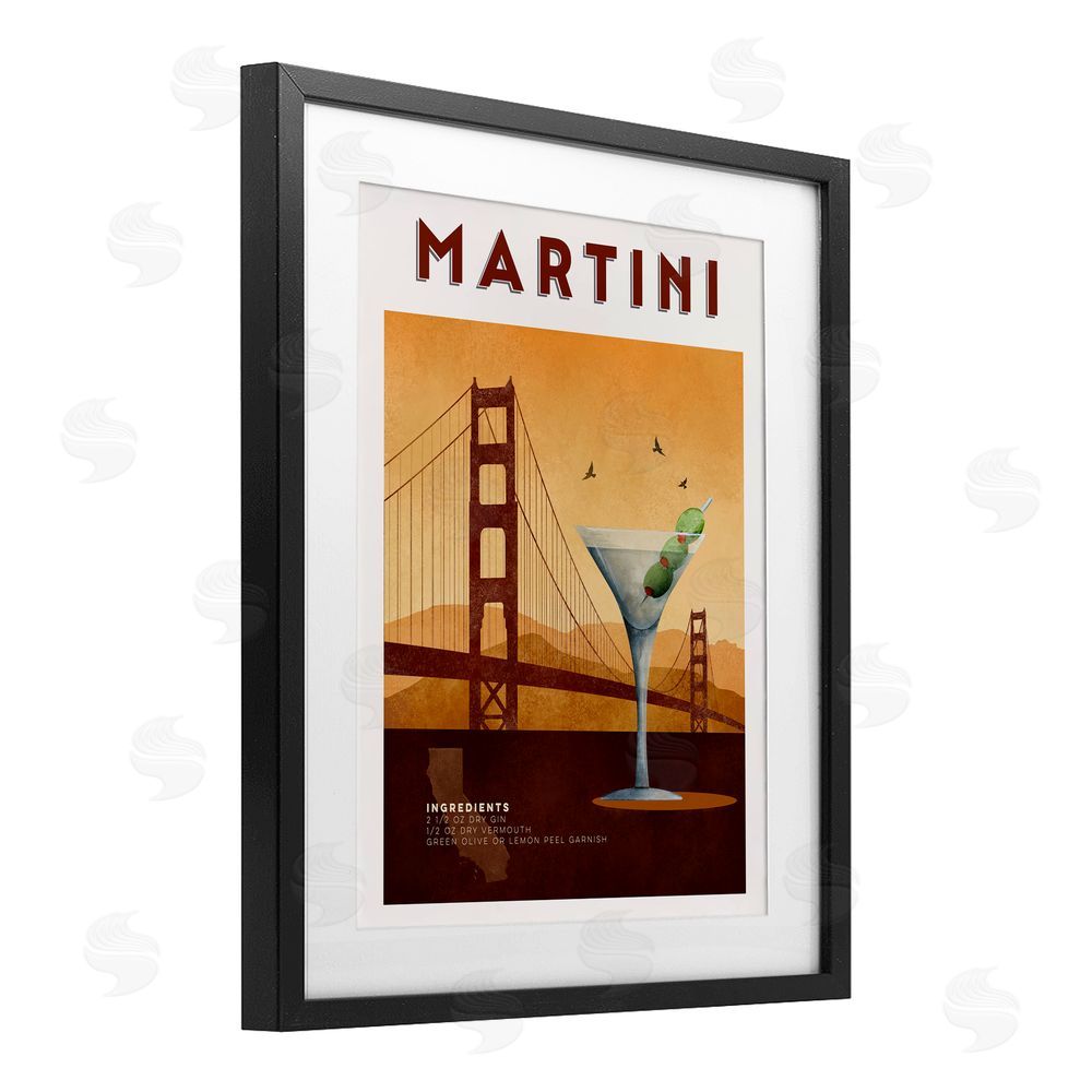 Brett Blumenthal Retro Martini & Bridge View Black Framed Print Under Glass Wall Art