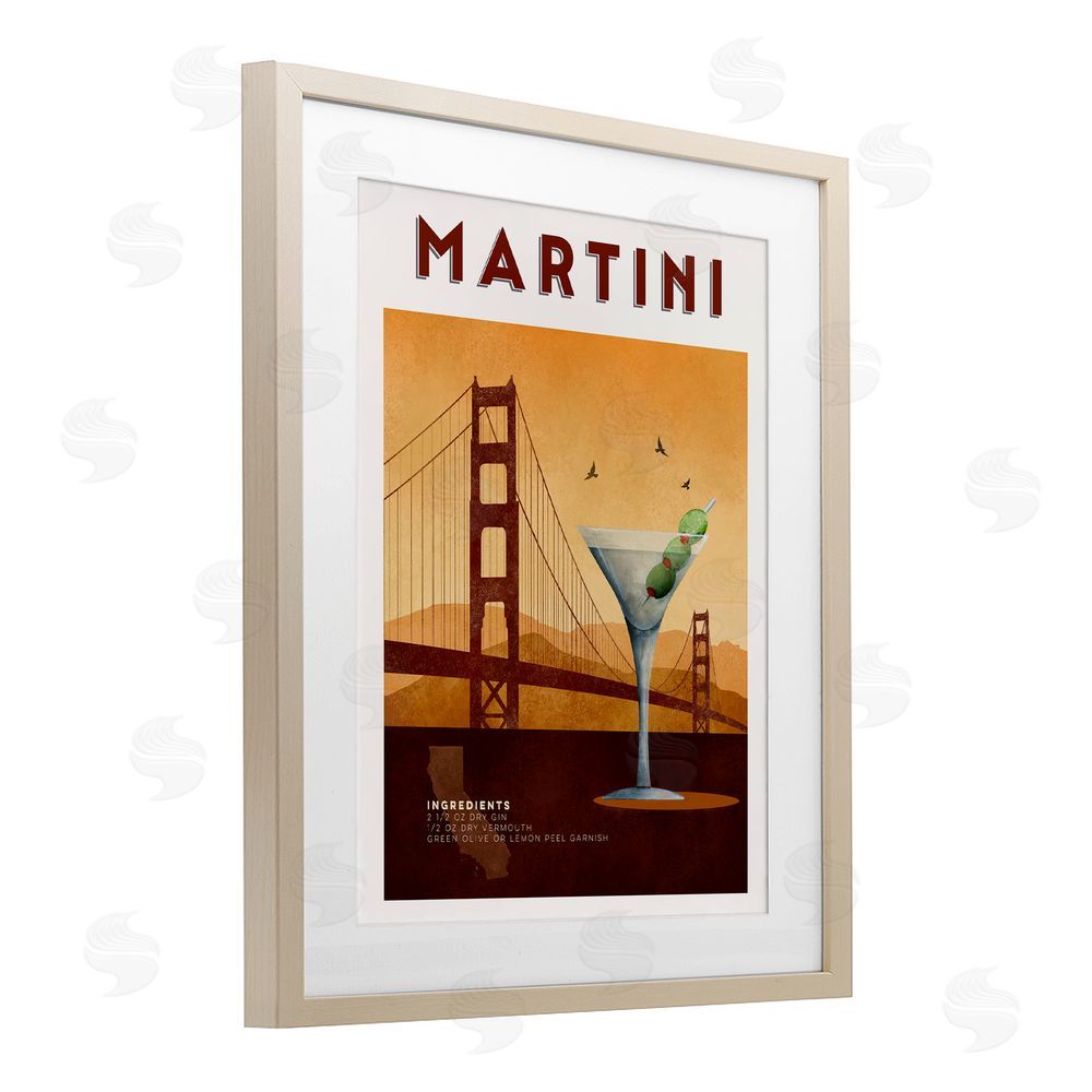 Brett Blumenthal Retro Martini & Bridge View Brown Framed Print Under Glass Wall Art