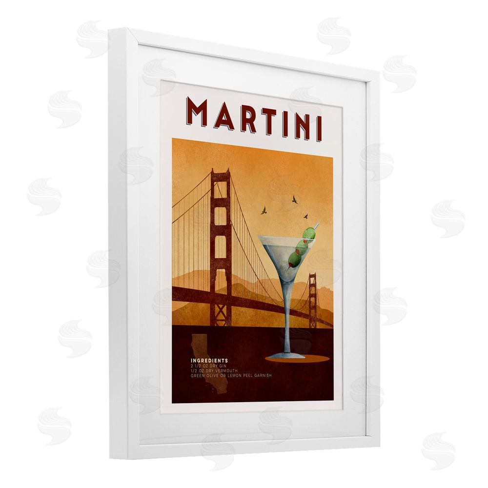 Brett Blumenthal Retro Martini & Bridge View White Framed Print Under Glass Wall Art