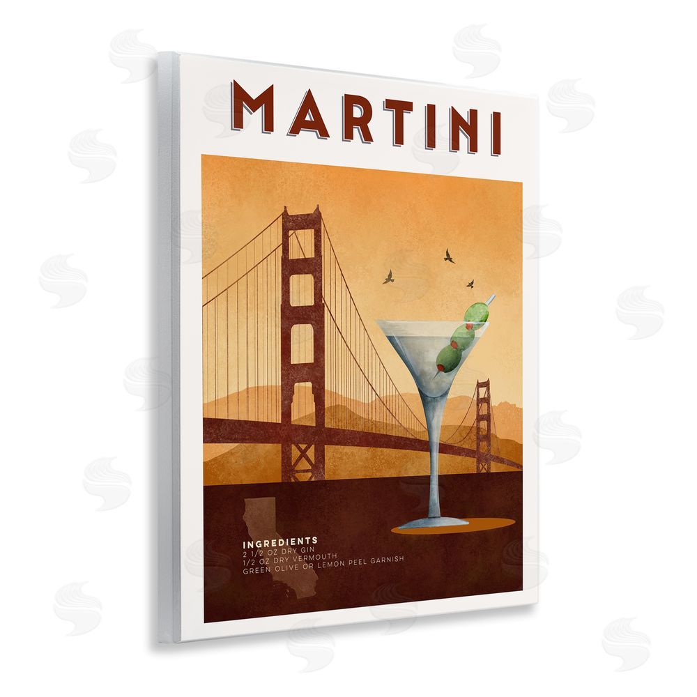 Brett Blumenthal Retro Martini & Bridge View Wooden Wall Plaque Art Print