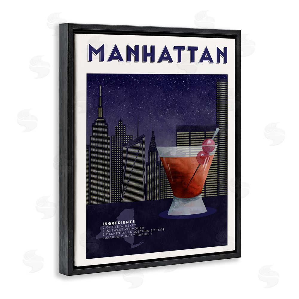 Brett Blumenthal Retro Manhattan Cocktail Cityscape Black Floating Frame Canvas Wall Art Print