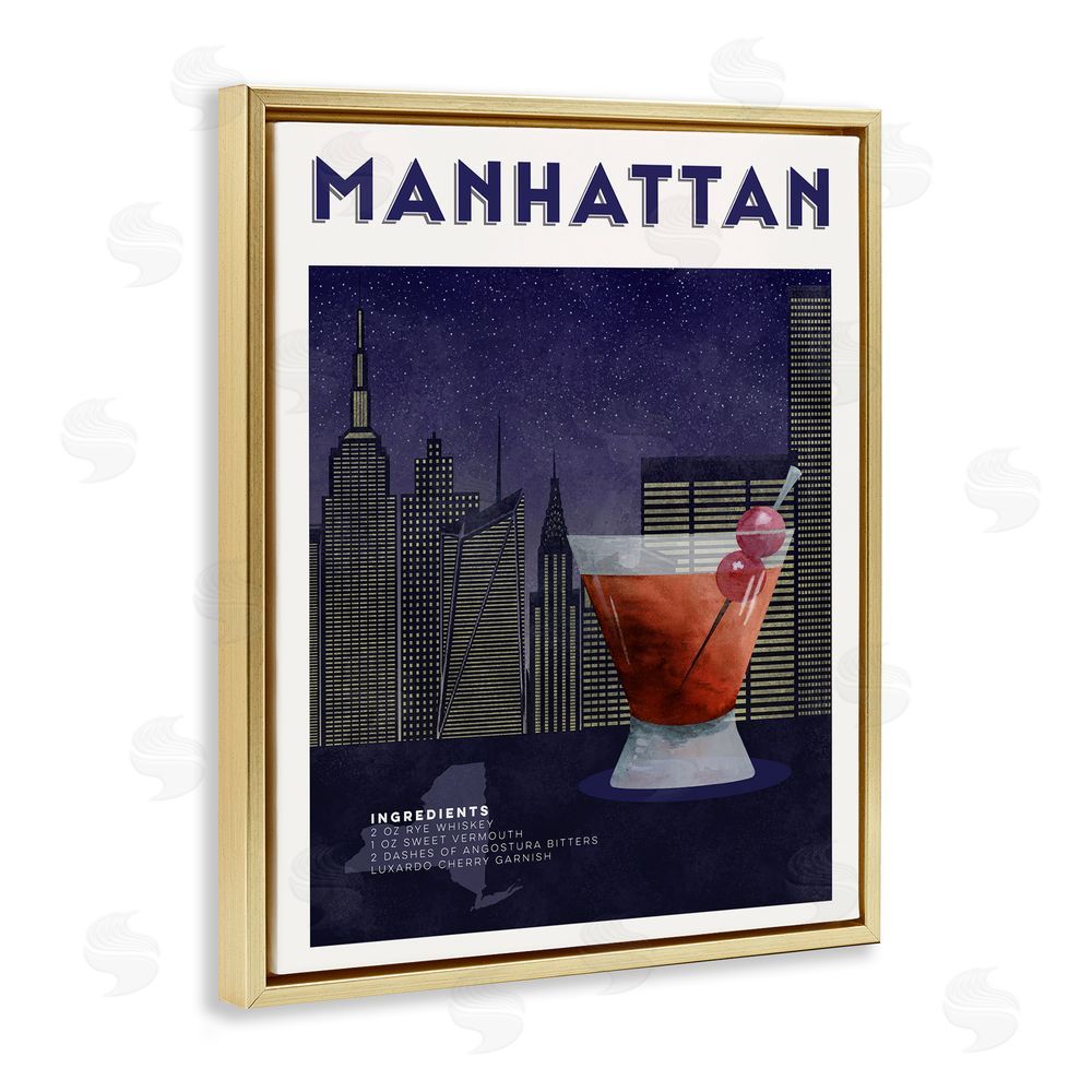 Brett Blumenthal Retro Manhattan Cocktail Cityscape Gold Floating Frame Canvas Wall Art Print